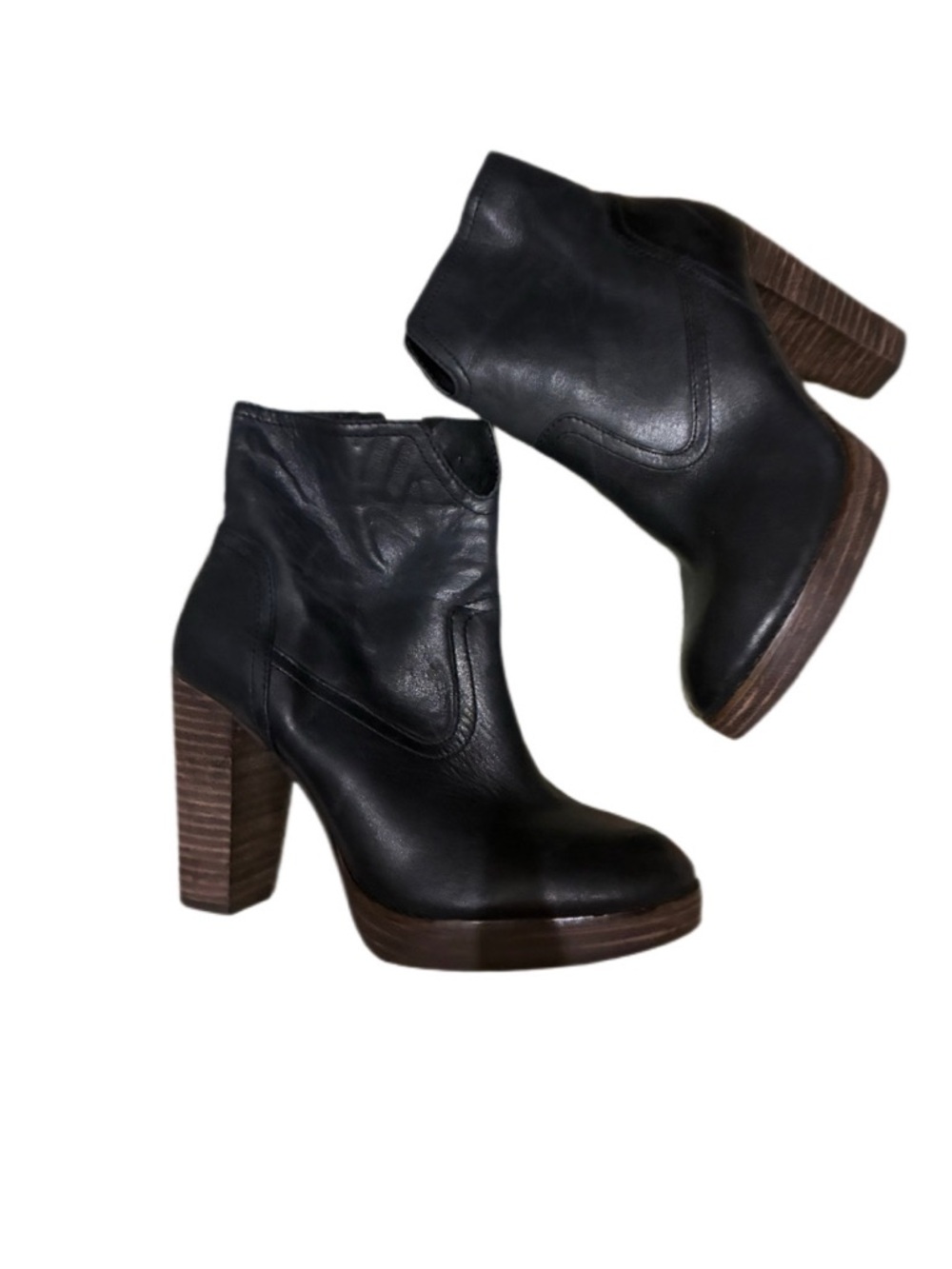 Lucky Brand Black Leather Stacked Heel Ankle Boots